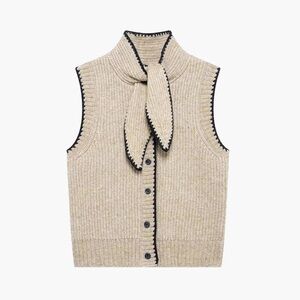 Commense Beige Sleeveless Sweater Vest with Black Trim